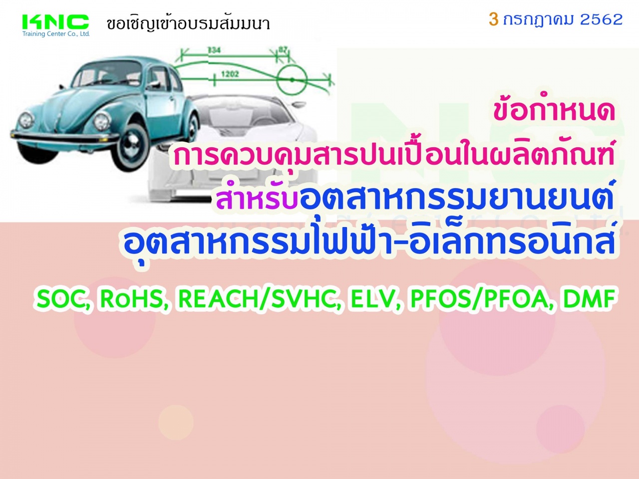 ข้อกำหนดการควบคุมสารปนเปื้อนในผลิตภัณฑ์สำหรับอุตสาหกรรมยานยนต์ อุตสาหกรรมไฟฟ้า-อิเล็กทรอนิกส์ (SOC, RoHS, REACH/SVHC, ELV, PFOS/PFOA, DMF)