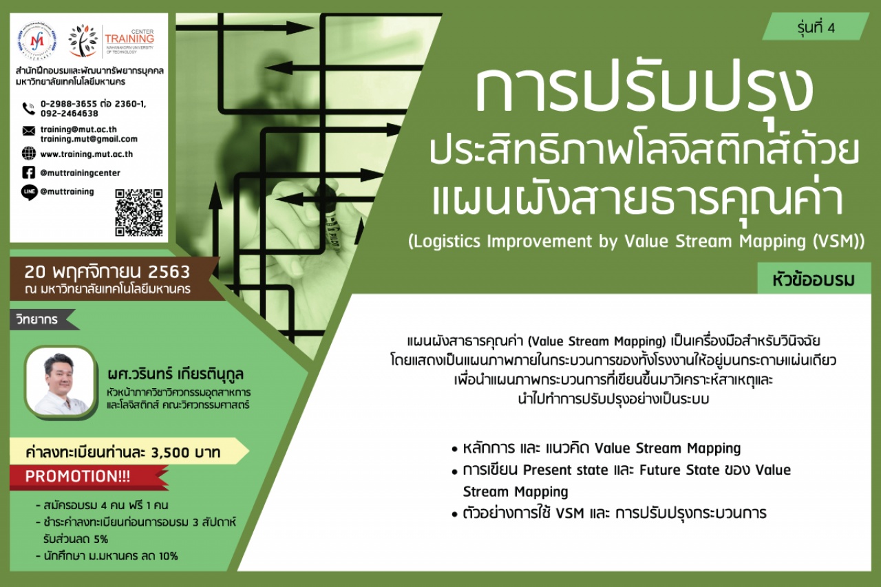 โครงการอบรม การปรับปรุงประสิทธิภาพโลจิสติกส์ด้วยแผนผังสายธารคุณค่า (Logistics Improvement by Value Stream Mapping (VSM)) รุ่นที่ 4