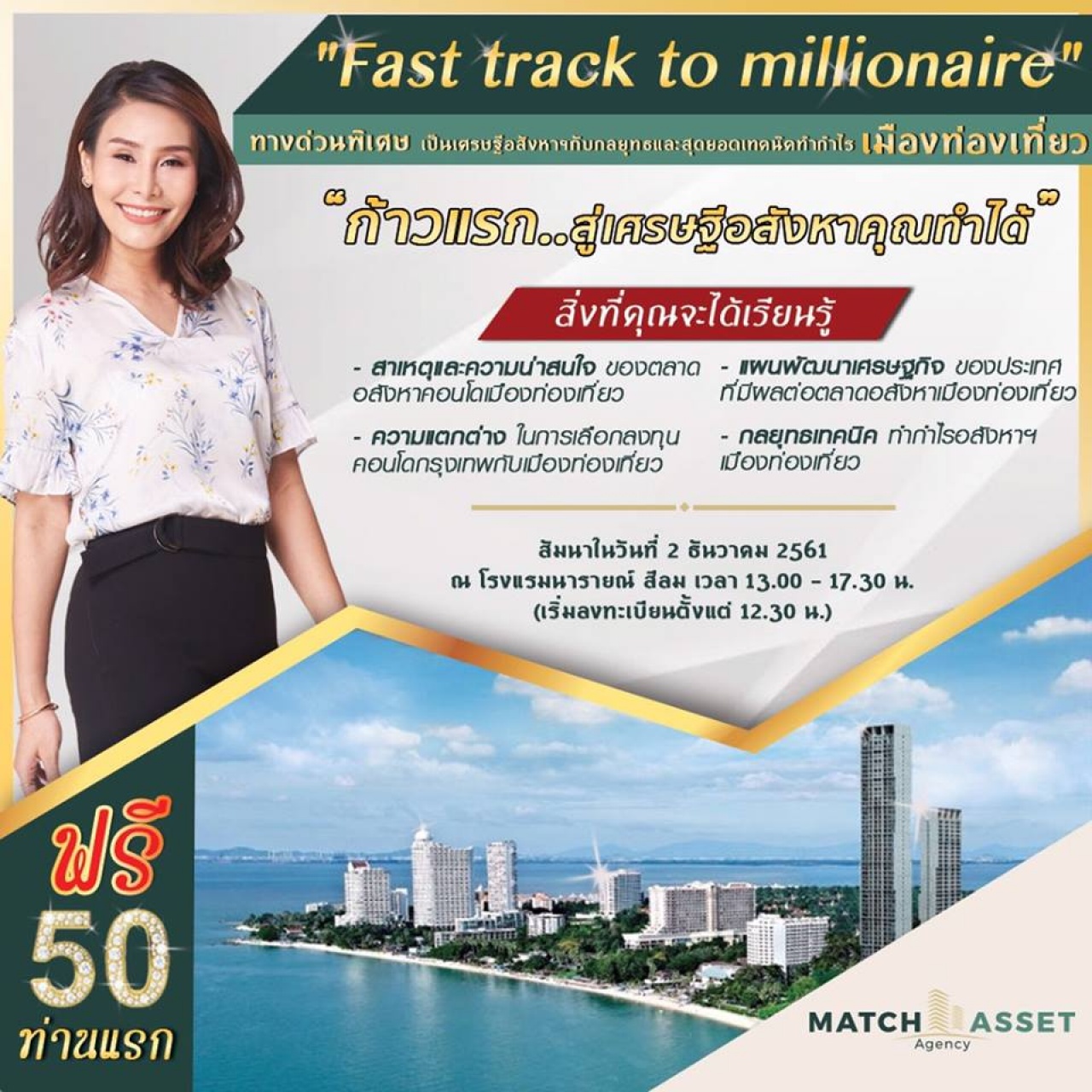 Fast track to millionaire"ทางด่วนพิเศษเป็นเศรษฐีอสังหาฯ กับกลยุทธและสุดยอดเทคนิคทำกำไรเมืองท่องเที่ยว"